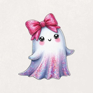 Cute Ghost PNG, Pink Ghost Clipart, Kawaii Halloween Art, Glitter Ghost Design, Spooky Ghost, Halloween Sublimation, Digital Download