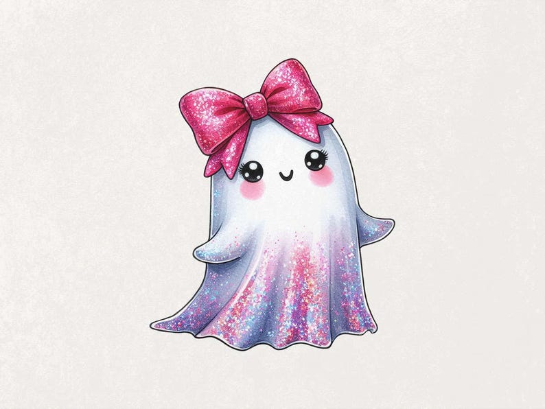 Cute Ghost PNG, Pink Ghost Clipart, Kawaii Halloween Art, Glitter Ghost Design, Spooky Ghost, Halloween Sublimation, Digital Download