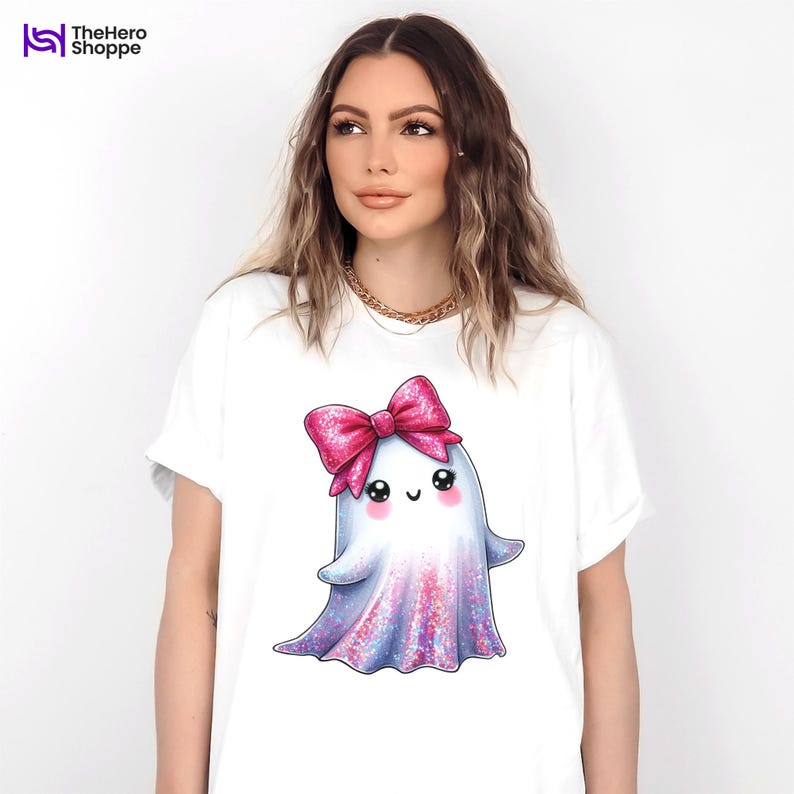 Cute Ghost PNG, Pink Ghost Clipart, Kawaii Halloween Art, Glitter Ghost Design, Spooky Ghost, Halloween Sublimation, Digital Download