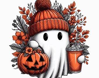 Cute Ghost Png, Halloween Ghost Png, Pumpkin Ghost Png, Fall Ghost Design, Spooky Ghost Clipart, Halloween Pumpkin Clipart, Fall Pumpkin Png