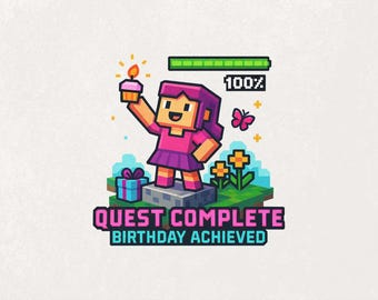 Gamer Geburtstag PNG, Mine Png, Mädchen Geburtstag Clipart, 8-Bit-Party-Shirt-Design, Pixel Art für Kindergeburtstag, lustige Spielfigur Sublimation