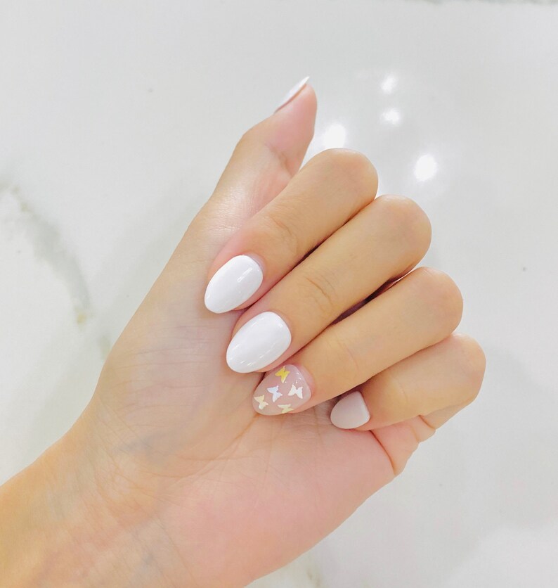 White Butterfly Nails Press On Nails Clear Nails With | Etsy