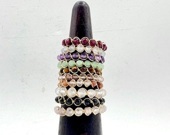 Wire Wrapped Gemstone Ring, Natural Healing Crystal, Adjustable Band R01-35