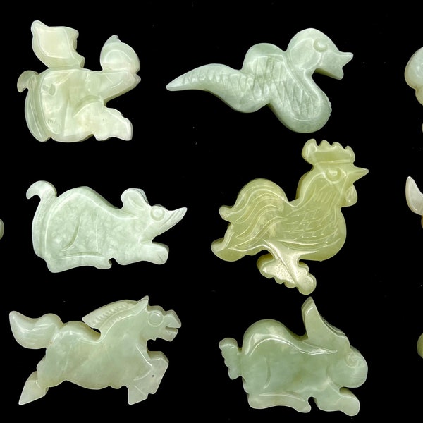Real Jade Chinese Zodiac, Figurine, Nature Green Jade, Healing Crystal, Cures Kit, Feng Shui Cures, and Carved, Handmade Gift, Home Décor,