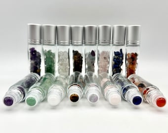Crystal Essential Oil Roller Bottle, Gemstone Chip Beads, Reiki Healing (20x85mm) CH01-54