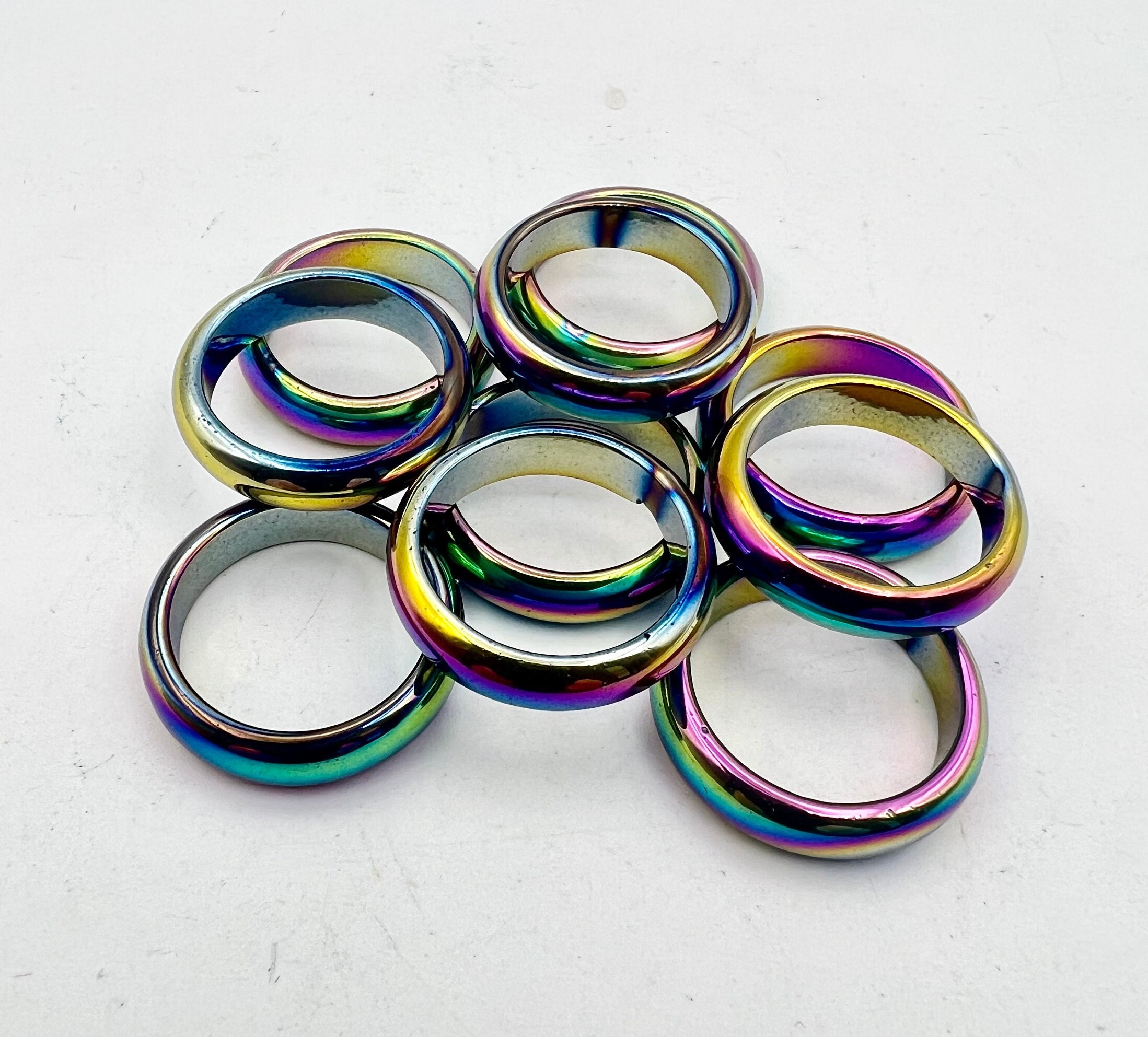 Rainbow cheap hematite rings