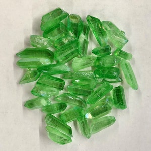 Green Aura Quartz Point, Titanium Quartz Point, Aura Quartz Chakra Stone, Size. 1.8-2.5x0.7 inch OP01-24