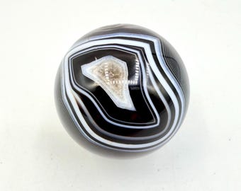 Banded Black Agate Sphere, Natural Chakra Healing Crystal (1.8-1.9 inch) S03-22