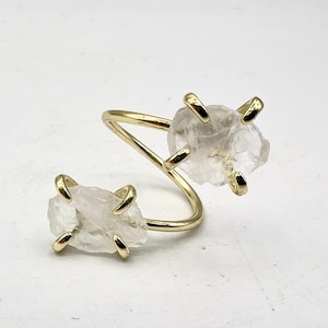 Double Raw Clear Quartz Ring, Natural Clear Quartz, Crystal Rings, Dainty Rings, Handmade Rings, Statement Ring, Ring Adjustable R01-75