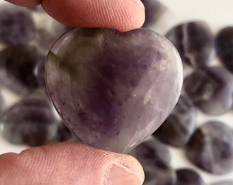Amethyst Crystal Heart, Handmade Chakra Healing Stone, 1.4" H01-19