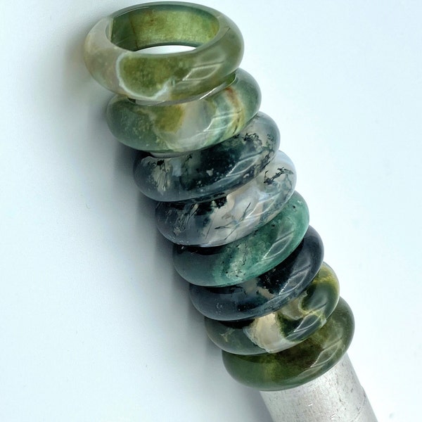 Moss Agate Ring, Gemstone Ring, Crystal Rings, Moss Agate, Agate, Solid Band Ring, Healing Rings, Handmade Rings, Reiki, Chakra, R01-27