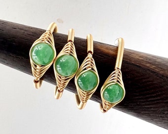 Wire Wrapped Natural Green Aventurine Ring, Adjustable Gemstone Healing Crystal R01-47