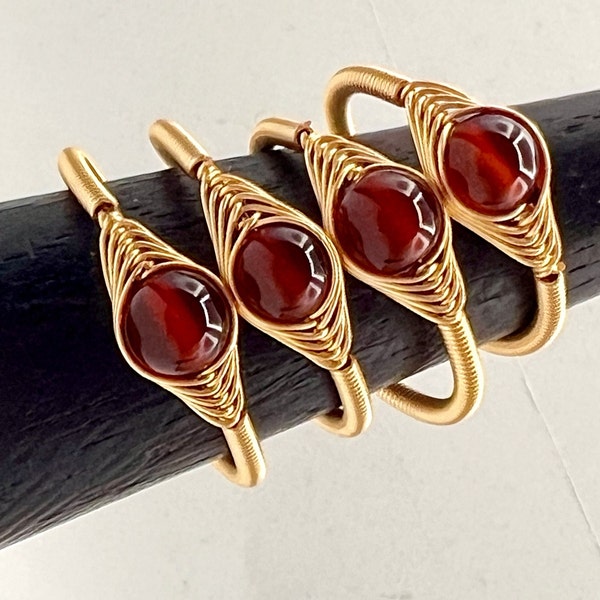 Natural Carnelian Rings, Gemstone Rings, Crystal Rings, Wire Wrapped Ring, Healing Ring, Natural Stone Handmade Ring, Ring Adjustable R01-36