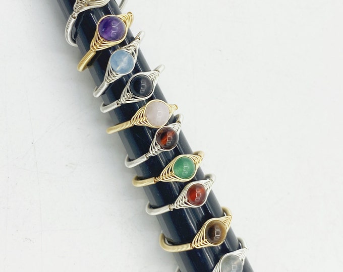 Wire Wrapped Gemstone Ring, Adjustable Natural Healing Crystal R01-41