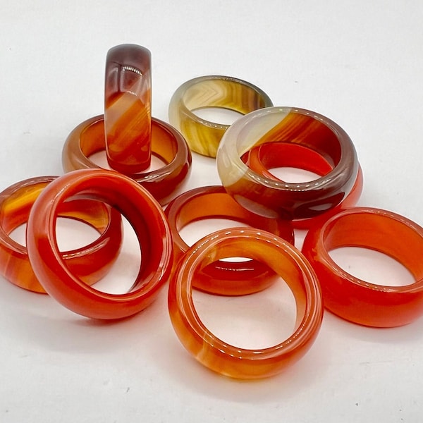Carnelian Gemstone Ring, Solid Band Crystal Ring (6mm) R01-08
