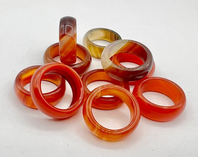 Red Agate Carnelian Solid Band Ring Crystal Quartz Gemstone Healing Jewelry #8 - Foto 5