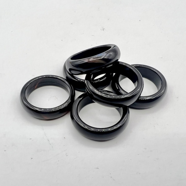 Natural Obsidian Solid Band Ring, Protection, Clarity, Wisdom R01-06