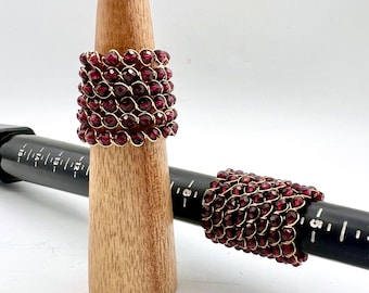 Wire Wrapped Garnet Ring, Natural Healing Crystal, Adjustable Band R01-50