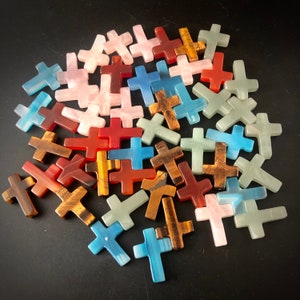 Assorted Stone Cross, Half Drilled Gemstone Cross, Size 1 inch CH01-23