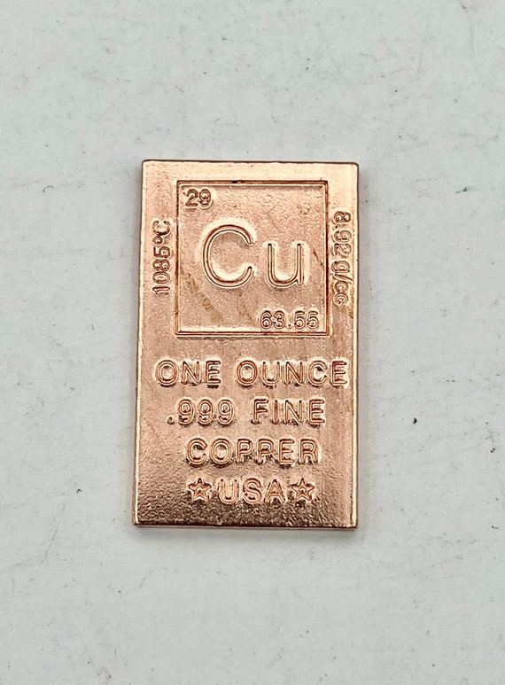 Solid One Ounce Copper Ingot Bars, Pure Copper Bullion, Fine .999, TP01-80