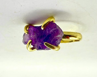 Raw Amethyst Statement Ring, Adjustable 18K Gold Plated R01-74