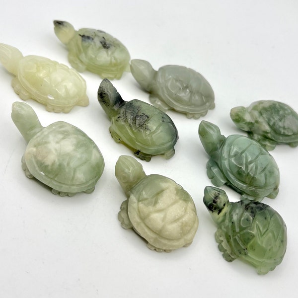 Jade Turtle Figurine, Crystal Carving, Home Decor (1.9-2.1x1.3 inch) C01-34