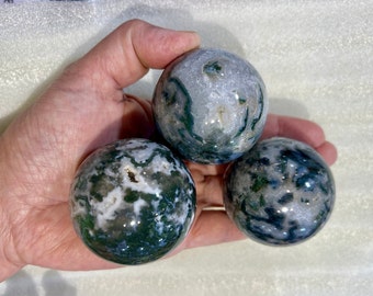 Natural Moss Agate Sphere, Healing Crystal Decor (1.8-1.9 inch) S03-13