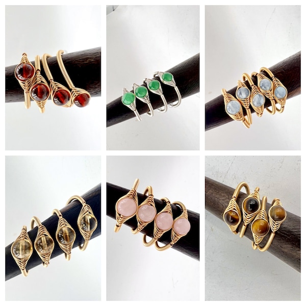 Gemstone Rings, Crystal Rings, Wire Wrapped Rings, Healing Rings, Dainty Rings Handmade Rings silver gold wire wrap ring Adjustable