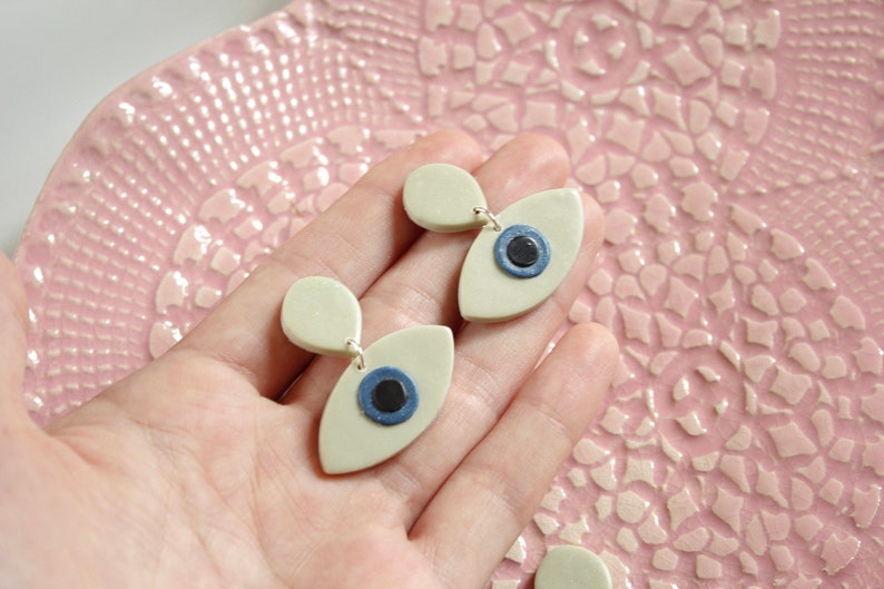 Evil eye earrings/ modern earring /Polymer clay Etsy