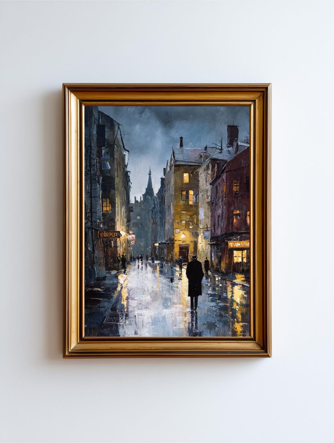 Rainy Night City Oil Painting | Dark Academia Wall Art | Moody European ...