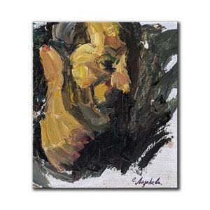 PINTURA DE DOBLE CARA, Pintura al óleo original sobre cartón de la artista ucraniana S.Lazareva, década de 2010, Retrato