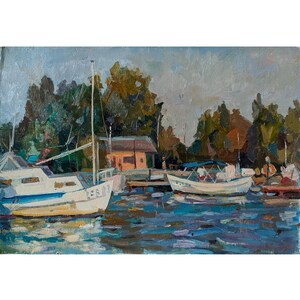 SUMMER SEA LANDSCAPE, Original oil painting by Ukrainian artist V.Samchuk, 2010, Bay, Nature Seascape, Seaside Art, Tranquil Shore