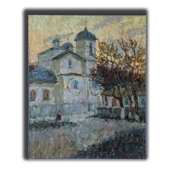 MODERN PAINTING, Original oil painting on canvas by Ukrainian artist S.Lazareva, 2011, Shatsk church. Impressionist painting.