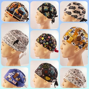 May include: Nine different Star Wars themed surgical caps with various designs featuring characters like Yoda, Darth Vader, and R2-D2. The caps are made of a soft, breathable fabric and are perfect for keeping hair out of your face during surgery or other medical procedures.