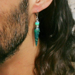 Man Single Earring / Unique Cone Drop Earring Men / Green Handmade Earring Mens / Modern Hoop Alterantive Chic Earring / Heishi / Artisanal
