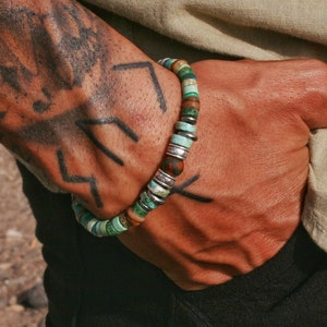 Kralen Tibetaanse agaatarmband heren / Groen grijs turkoois armband / herenarmband / Unieke chique armband heren / Originele kralenarmband heren
