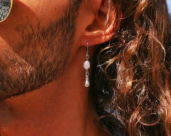 Pirate Pearl Man Earring / Unieke Pearl Drop Earring Heren / Gemstone Pearl Ocean Earring Man / Modern Hoop Alternatieve Unisex Oorbel / Single