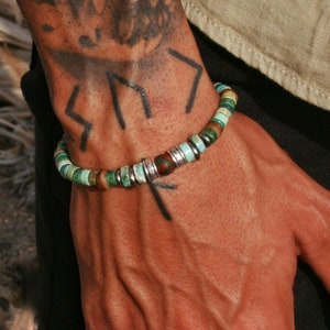 Beads Tibetan Agate Bracelet Man / Green Grey Turquoise Bracelet / Man Bracelet / Unique Chic Bracelet Mens / Beaded Original / Artisanal