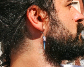 Blue Triangle Dangle Earring for Men: Geometric Polymer Clay Single Earring