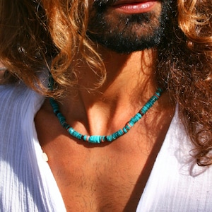 Turquoise choker man / Heishi kralenketting mannen / keizerlijke turquoise man choker / Boho unieke ketting heren / edelsteen choker heren