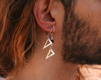 Triangle cool earrings man - Dangle earring men - Geometric earring for mens -Double earrings man - Unique earring - Set earring man