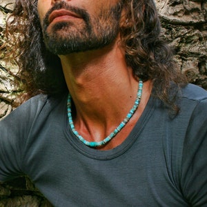 Türkis Choker / Heishi Perlen Halskette Herren / Cooler Sommer Männer Choker / Boho Einzigartige Halskette Mann / Edelstein-Choker Für Männer / Casual
