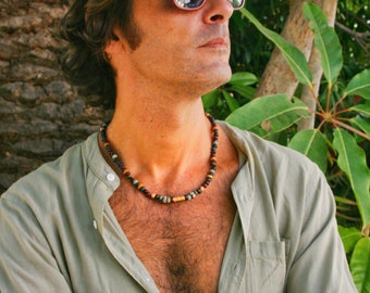 Bamboo Beaded Choker for Men: Wooden Tribal Necklace