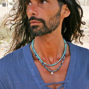 Turquoise Choker Necklace Set: Lapis Lazuli & Silver Accent