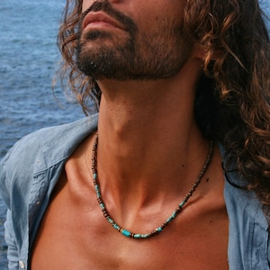 Men's Turquoise Coconut Choker: Heishi Beaded Surfer Necklace