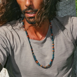Everyday Simple Beaded Man Necklace /  Long Tibetan Agate Green Necklace Mens / Boho Jasper Necklace / Stylish Yoga Necklace Men / Casual