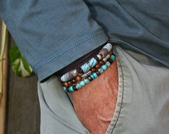 Turquoise Set Bracelets Man / Wood bracelet Men / Unique Bracelets Set / Wrap Bracelet / Cuff Bracelet / Statement Layering Bracelet Set Men
