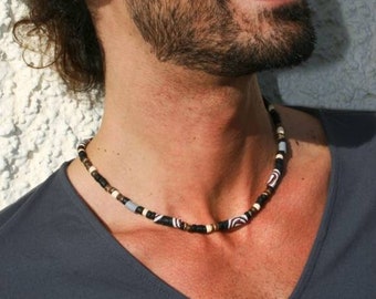 Gargantilla de hombres tribales / Collar de cuentas hecho a mano / Hombre gargantilla único / Gargantilla de hombre de madera de coco / Gargantilla de hombre rasta / Hombres de collar casual rústico