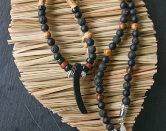 Black coconut beads pendant necklace man / Unique necklace mens / Viking style necklace men / Boho bamboo necklace / Wooden pendant man
