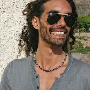 Turquoise choker man /  Coconuts Beaded Necklace Men / Imperial turquoise choker / Boho Unique Necklace mens / Wooden Necklace  Mens Cool